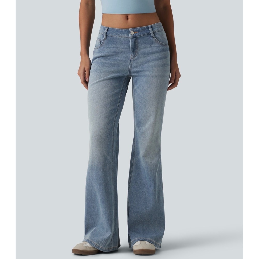 Halara Flex Low Rise Flare Casual Jeans Blue Denim Pockets Large L - Picture 2 of 14